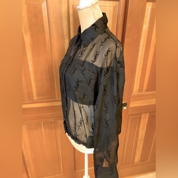 Authentic YSL Saint Laurent Women’s Black sheer button front shirt. FR38 - Picture 7 of 16